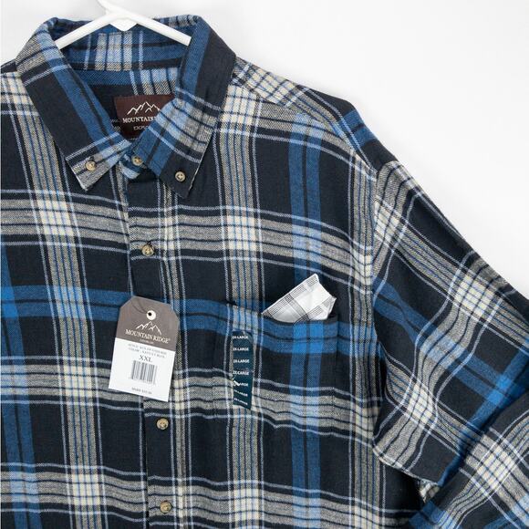 Mountain Ridge Flannel Men's 2XL Button Down Long Sleeve Plaid Blue Black White - Picture 4 of 12